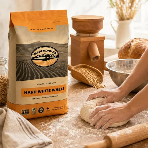 Vista 4 de Wheat Montana: Prairie Gold: bayas de trigo - Bolsa a granel de 50 libras - 100% trigo de primavera blanco duro entero, sin OMG, sin glifosato