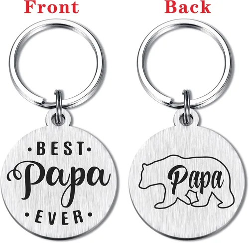 Vista 2 de SOUSYOKYO Regalos para papá oso Llavero con texto en inglés Best Papa Ever Divertido regalo de cumpleaños para hombres, regalo personalizado