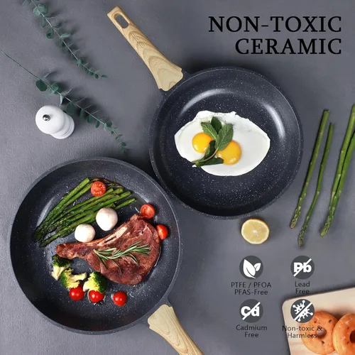 Vista 3 de GiPP Sartén antiadherente – Sartén antiadherente de 8 pulgadas con revestimiento de cerámica, sartenes no tóxicas para cocinar, sartén para tortilla