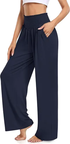 Vista 2 de TARSE Pantalones de yoga de pierna ancha para mujer, con volantes fruncidos, cintura alta, cómodos, pantalones de pijama, casuales, holgados