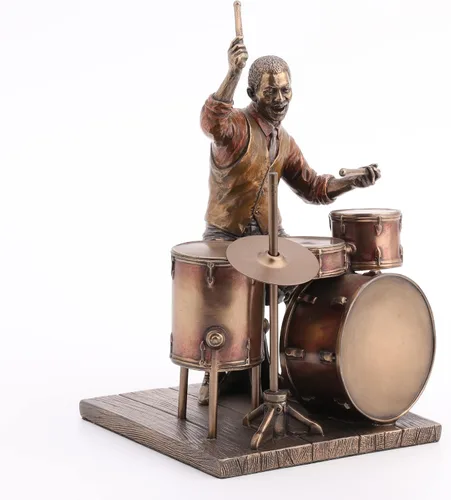 Vista 3 de Veronese Design Figura de resina de baterista de jazz de 8 pulgadas, estatua con acabado de bronce