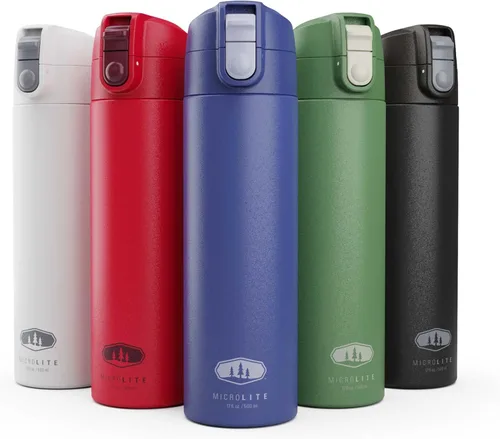 Vista 2 de GSI Outdoors Microlite 500 - Botella aislada al vacío abatible, ligera, taza de viaje de acero inoxidable, tapa abatible a prueba de fugas, termo