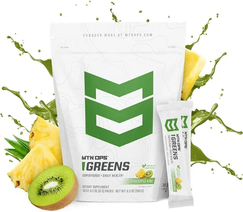 Vista 2 de MTN OPS Super Greens Daily Superfood Blend naturalmente endulzado con fruta de monje apoyo inmune y digestivo Verdes ricos en clorofila, polvo