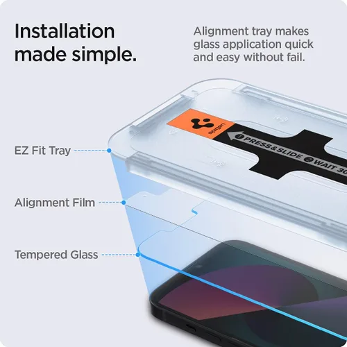 Vista 3 de Spigen Protector de pantalla de vidrio templado [GlasTR EZ FIT] diseñado para iPhone 13 Mini [compatible con fundas], paquete de 2