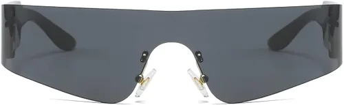 Vista 2 de NIDOVIX Rimless Y2K - Gafas de sol futuristas envolventes para mujeres y hombres, a la moda, con visera Cyberpunk, lentes de sol para futuros tonos