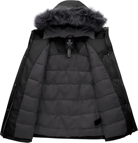 Vista 3 de wantdo Abrigo de invierno para mujer, chaqueta acolchada impermeable, parka gruesa con capucha de piel