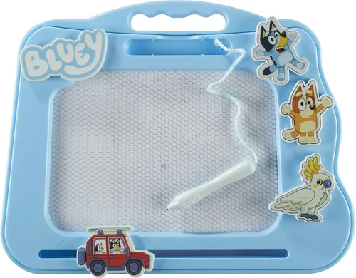 Vista 4 de Bluey Travel - Almohadilla magnética para garabatos con bolígrafo y 3 sellos, dibuja y borra sin ensuciar, azul
