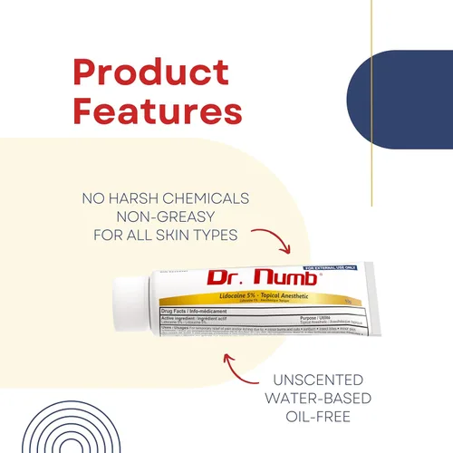 Vista 4 de Dr. Numb Crema Anestésica Tópica 5% Lidocaína, Crema Anestésica Tópica de Fuerza Máxima Sin Receta - Alivio Temporal del Dolor, Picazón, Molestia