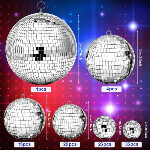 Vista 3 de Funtery 100 Piezas Bolas de Discoteca con Espejo a Granel Surtidas Plateadas Colgantes Decoración de Bolas de Discoteca para Hogar Boda Cumpleaños
