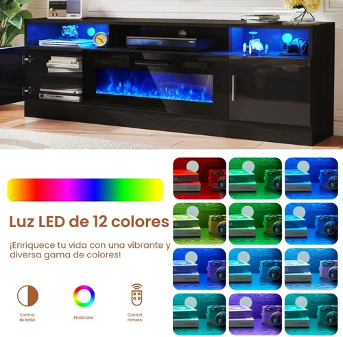 Vista 6 de MXV - Soporte de TV con chimenea de 70 pulgadas con toma de corriente para televisores de hasta 80 pulgadas, centro de entretenimiento con chimenea