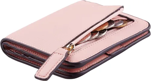 Vista 39 de Toughergun Cartera pequeña de cuero delgada para mujer con protección RFID, mini monedero bifold compacto con ventana de identificación transparente