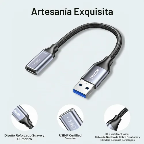 Vista 5 de Adaptador USB C hembra a USB macho, adaptador de cable USB A a USB C con transferencia de datos de 10 Gbps y carga para laptop, PC, disco flash