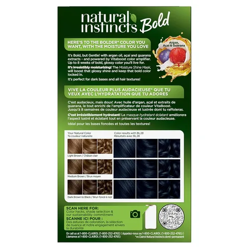 Vista 2 de Clairol Natural Instincts - Tinte permanente audaz para el cabello, color negro azulado colibrí BL28, paquete de 1 unidad