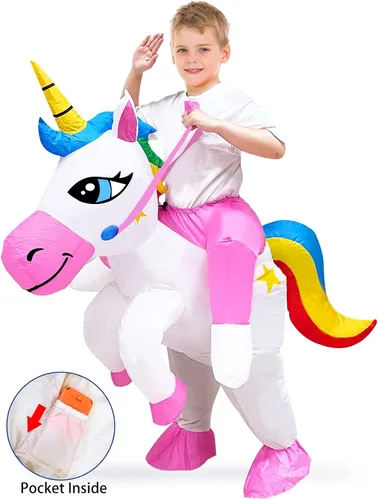 Vista 5 de Camlinbo Disfraz inflable de unicornio para Halloween para niños niñas niños mujeres disfraz de Halloween fiesta de cosplay