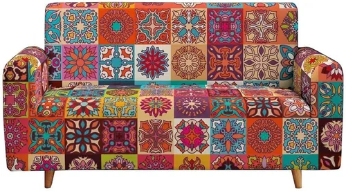 Vista 7 de Funda elástica para sofá con estampado bohemio, funda elástica para sofá floral con mandala, protector universal de muebles para sillón