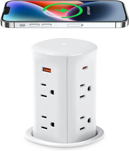 Vista 9 de ANNQUAN Receptáculo Emergente de Encimera de 3" con 4 Puertos USB Cargador Inalámbrico de 15W, Entrega de Energía Máxima de 20W Receptáculo Blanco