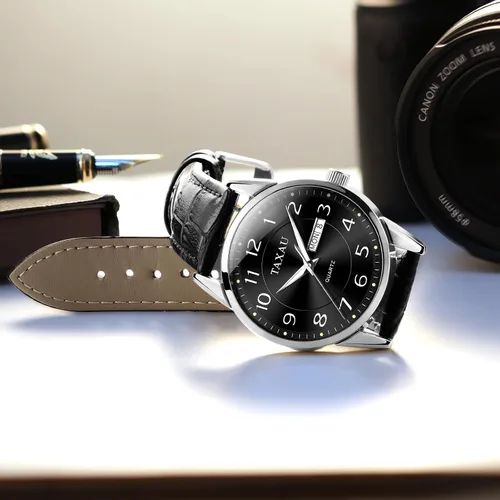 Vista 3 de Mens Leather Watch for Men Waterproof Analog Quartz Mens Watches Dress Minimalist Business Classic Big Face Watches for Men with Date Day