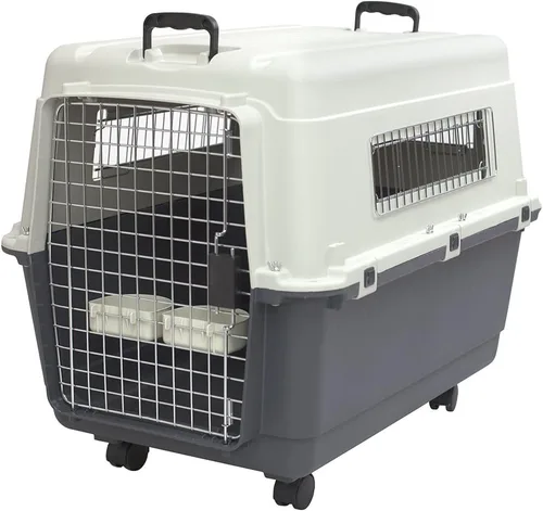Vista 19 de SportPet Designs Perreras de plástico, Jaulas de viaje para perro, de plástico con ruedas, aprobadas para aerolínea, con puerta de alambre