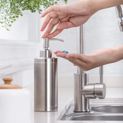 Vista 4 de Dispensador de jabón de manos para encimera para baño, cocina, 10.1 fl oz, plateado Plata