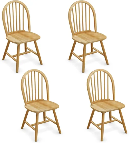 Vista 11 de Giantex Juego de 2 sillas de comedor de madera, sillas Windsor con patas de madera maciza, respaldo de eje alto, barras transversales en forma de H