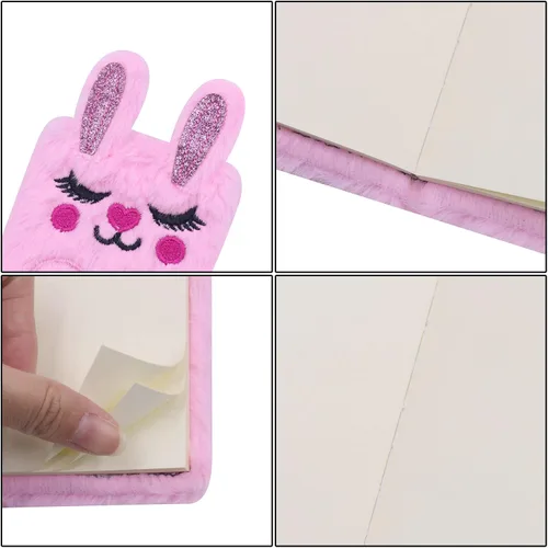 Vista 7 de Caviotess Cute Bunny Plush Mini Pocket Notebook for Kids Girls, Cartoon Fuzzy Writing Drawing Pad Personal Journal Diary Notepad with Lined Paper