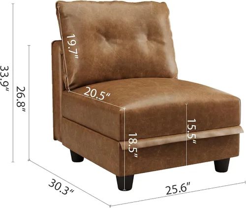 Vista 2 de LLappuil Sofá modular seccional asiento de almacenamiento de módulo medio para silla personalizable sin brazos, cuero sintético marrón moderno