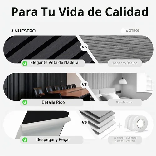 Vista 2 de WoveN SounD Slat Acousitc - Paneles de pared de 48 x 24 pulgadas, chapa de madera, decoración de pared a prueba de sonido, diseño autoadhesivo