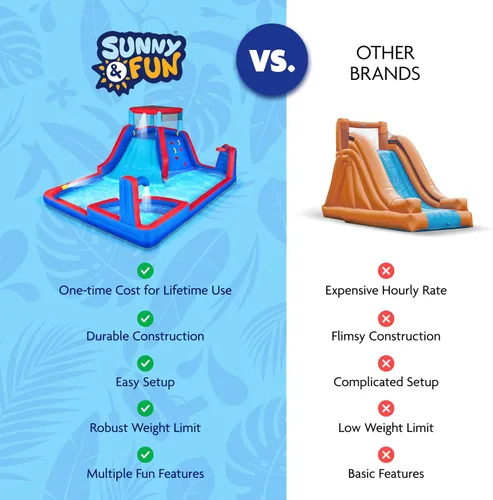 Vista 8 de Sunny & Fun - Parque inflable de cuatro esquinas, resistente para diversión al aire libre, pared de escalada, tobogán y piscina profunda, fácil