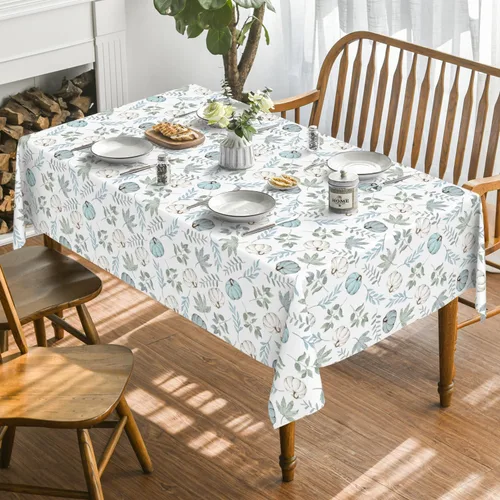 Vista 2 de Horaldaily Mantel rectangular de otoño de 52 x 70 pulgadas, diseño de calabazas y hojas azules de cosecha de otoño de Acción de Gracias