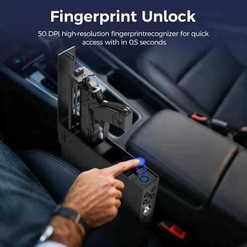 Vista 4 de Caja Fuerte para Pistola de Automóvil para Vehículo - Caja Fuerte para Pistola de Expulsión Hacia Arriba con Huella Dactilar y Teclado, Compatible