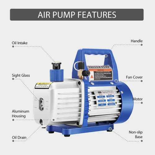 Vista 5 de VIVOHOME 110-120V AC 60Hz 3/4HP Máquina de recuperación de refrigerante portátil de un solo cilindro con bomba de vacío de aire de paleta giratoria