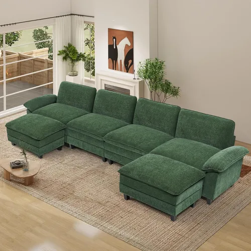 Vista 12 de Sofá modular modular de 118 pulgadas, cómodo sofá seccional de chenilla de 3 asientos para sala de estar, dormitorio y apartamento, color beige Pana
