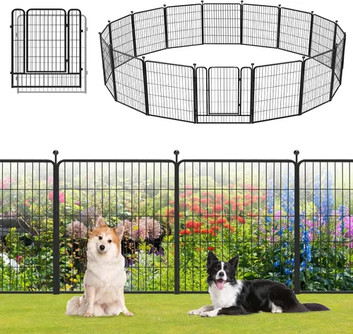 Vista 13 de Valla de Jardín con Puerta Cercado de Metal para Patio, 32 pulgadas x 23 pies 10 Paneles de Valla Sin Excavación Paneles de Valla Temporal