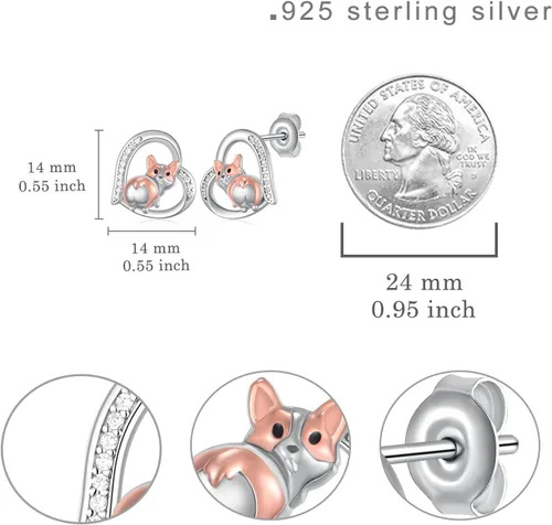 Vista 4 de DachshundCorgi Earrings 925 Sterling Silver Dog Stud Earrings Puppy Dog Gifts for Women Dachshund Corgi Gifts Lovers