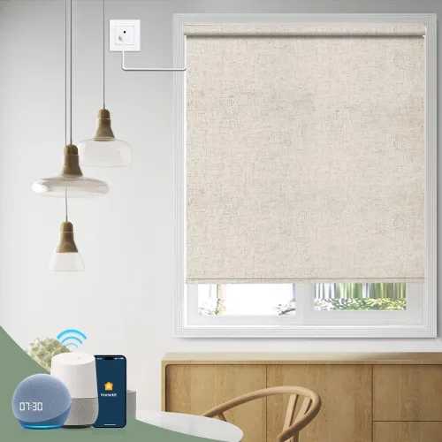 Vista 9 de ZSHINE Persianas motorizadas opacas para ventana, ancho personalizado, control remoto, persianas enrollables con cable duro