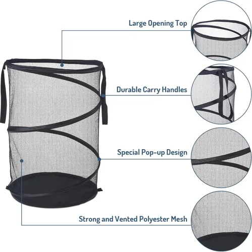 Vista 4 de Cesta de lavandería emergente de malla Seiritex 115L, cesta de lavandería plegable de gran capacidad extra, cesta de almacenamiento de ropa plegable