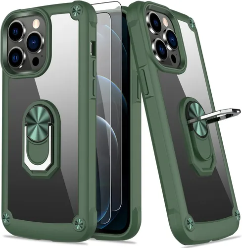 Vista 34 de Funda para iPhone 13 Pro con protector de pantalla, cristal transparente, antiamarillo, acrílico resistente, funda protectora de grado militar