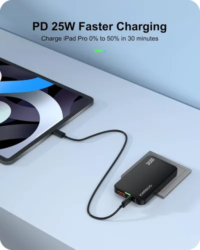 Vista 4 de Cargador de pared USB plano, 3 puertos ultra delgado cargador de pared rápido para Pixelbook, iPad Pro, iPhone 17/16/15/14 negro