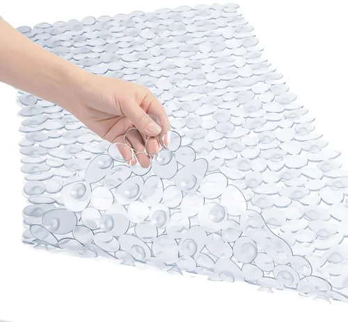 Vista 15 de WELTRXE Tapete ovalado antideslizante con burbujas negras para bañera, tapete de ducha con orificios de drenaje, ventosas, lavable a máquina, BPA