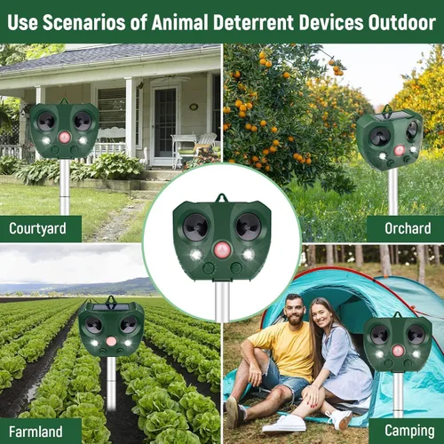 Vista 6 de Repelente de animales para exteriores, repelente de ardillas 2026, repelente ultrasónico para gatos con detección de movimiento y luz LED