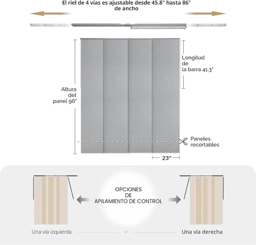 Vista 7 de GoDear Design - Persianas verticales ajustables para puertas corredizas, riel extensible de 45.8 a 86 pulgadas de ancho, cortinas de panel