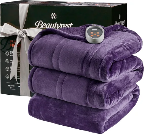 Vista 14 de Beautyrest Manta térmica, manta eléctrica, suave, cálida y reversible, manta térmica Sherpa para oficina, sofá, 3 ajustes de calor, apagado