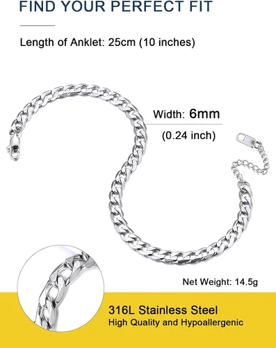 Vista 2 de ChainsPro - Pulsera de tobillo ajustable para mujer y hombre, estilos fígaro, trigo, bizantina, espiga, cubano, con cierre resistente, chapada