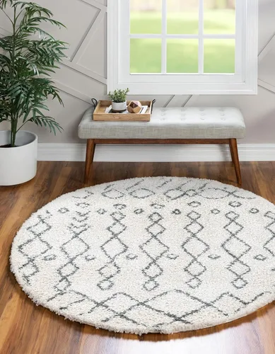 Vista 18 de Unique Loom Rabat Shag Collection - Alfombra geométrica (2 pies x 4 pies 1 pulgada, marfil puro/gris)