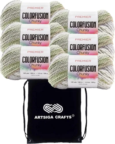 Vista 14 de Premier Yarns Colorfusion Chunky Autumn Sky 1174-02 (3 madejas) Same Dyelot Chunky Bulky #5 - Hilo de tejer suave 100% acrílico con 1 bolsa