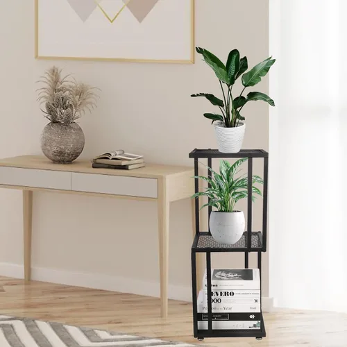 Vista 7 de Soporte para plantas de interior de 29 pulgadas, esquina de 3 niveles con estante de malla de metal resistente, moderno soporte decorativo