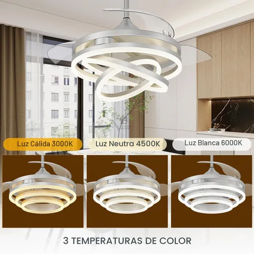 Vista 3 de FIDGRA Ventilador de techo retráctil de 42 pulgadas con luz, color plateado