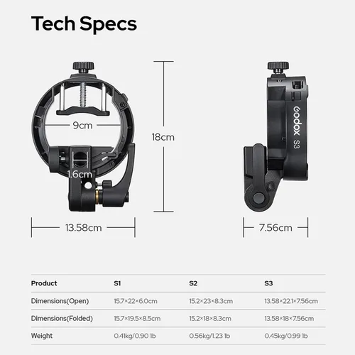 Vista 9 de Godox Soporte Speedlite S3 Bowens Mount Holder