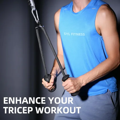 Vista 4 de Tricep Rope 27 & 36 inches 2 Colors Fitness Attachment Cable Machine Pulldown Heavy Duty Coated Nylon Rope with Solid Rubber Ends