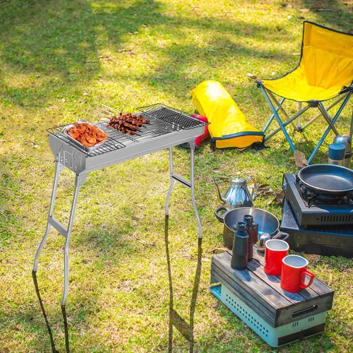 Vista 6 de Parrillas de carbón portátiles, brocheta de cordero plegable para jardín, patio, fiesta, picnic, viajes, hogar, cocina al aire libre, 28 x 13 x 27